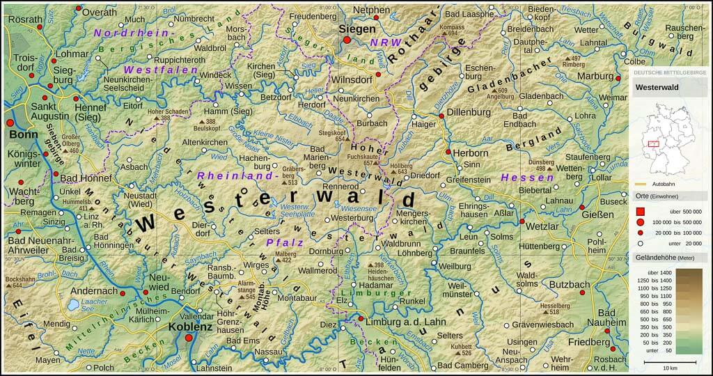 Topographische Karte des Westerwalds