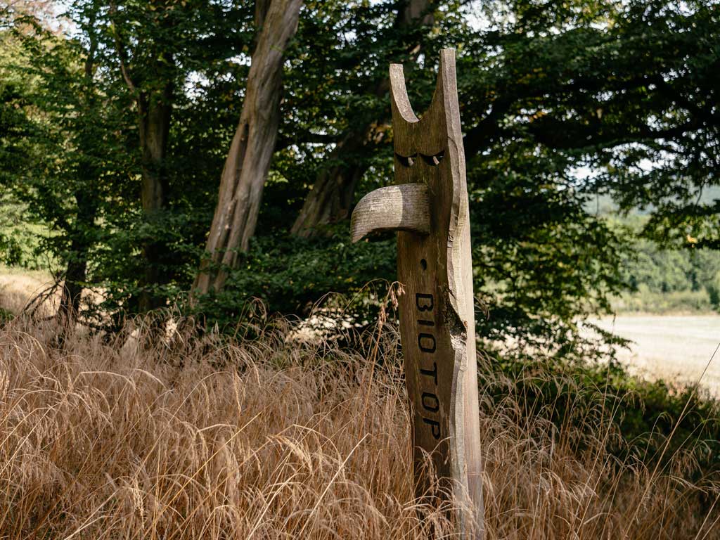Hinweisschild Biotop auf dem Klosterweg Falkenhagen im Teutoburger Wald