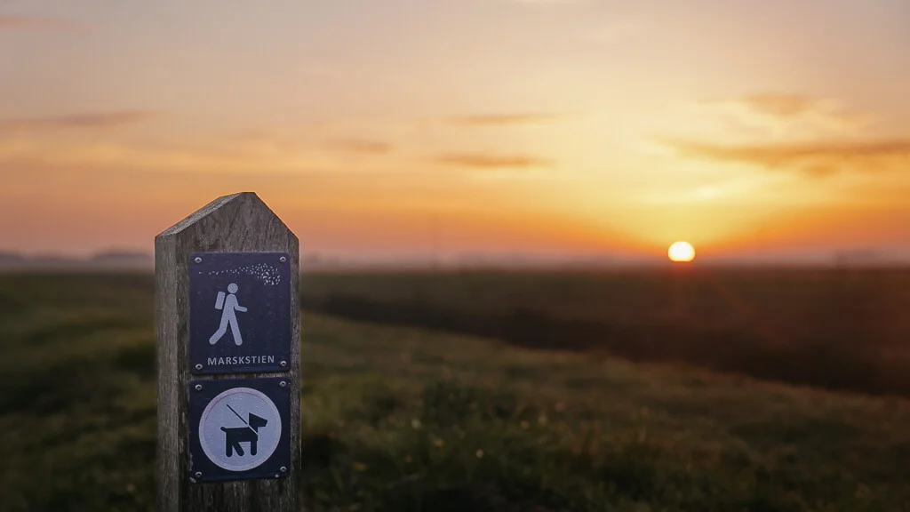 Wanderweg Marskstien Wegmarkierung in der Tøndermarsken bei Højer in Südjütland
