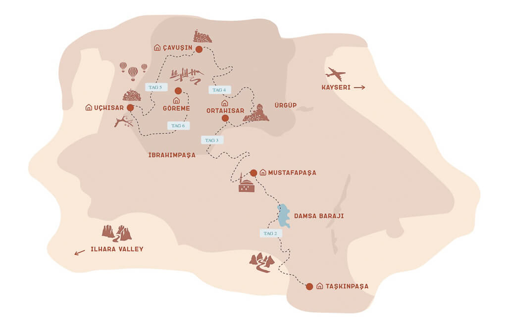 Karte des Cappadocia Trails von Travelbase zum Wandern in Kappadokien